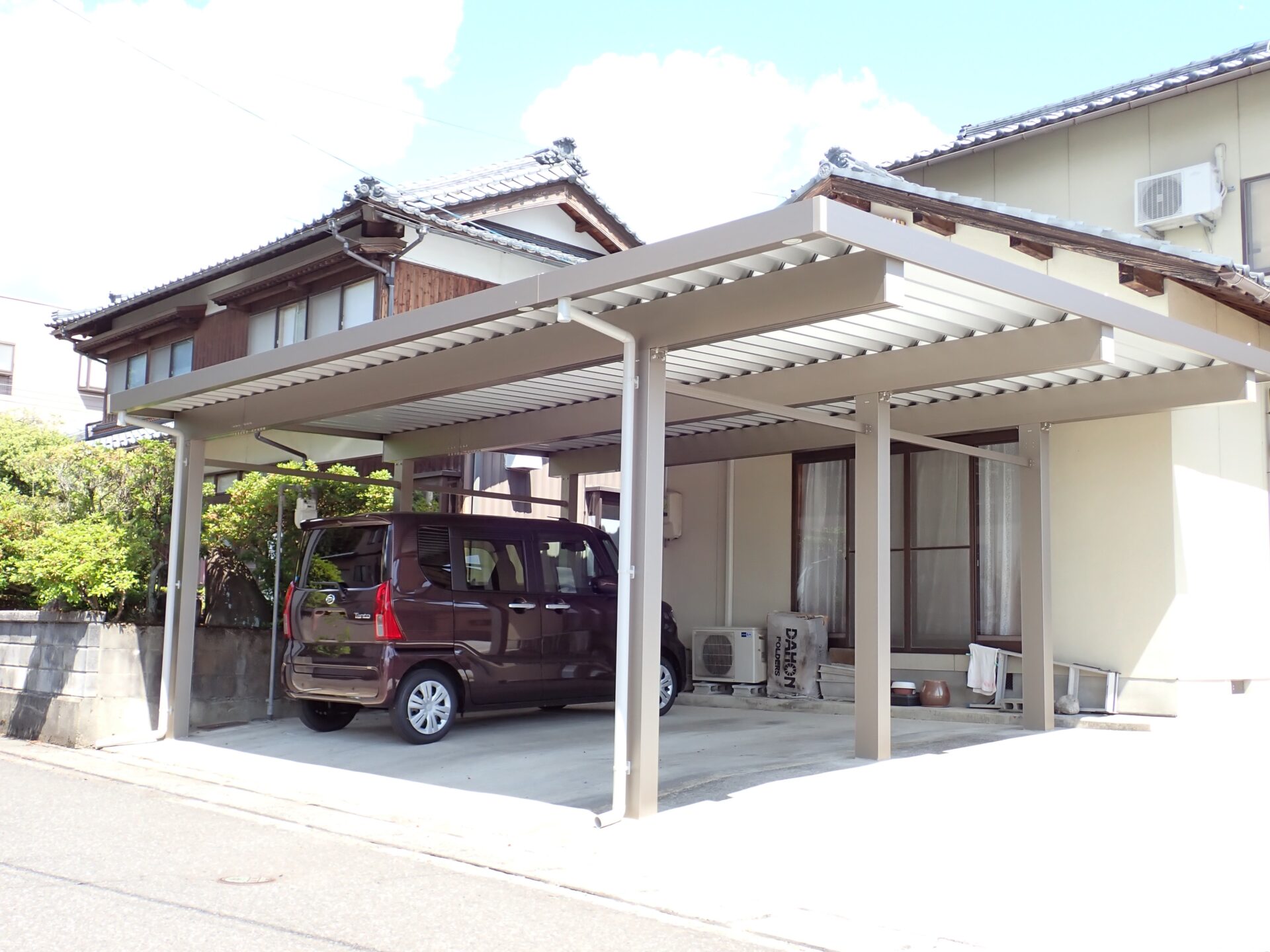 越前市（2025/5）I様邸　間口延長ｶｰﾎﾟｰﾄと一部土間ｺﾝ工事
